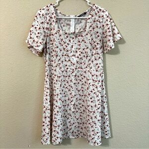 Shein Dress White Red Roses Floral Zipper Back Short Sleeve